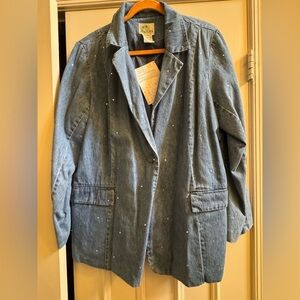 Quacker Factory Embellished Blue Jean Blazer.  Size 1x